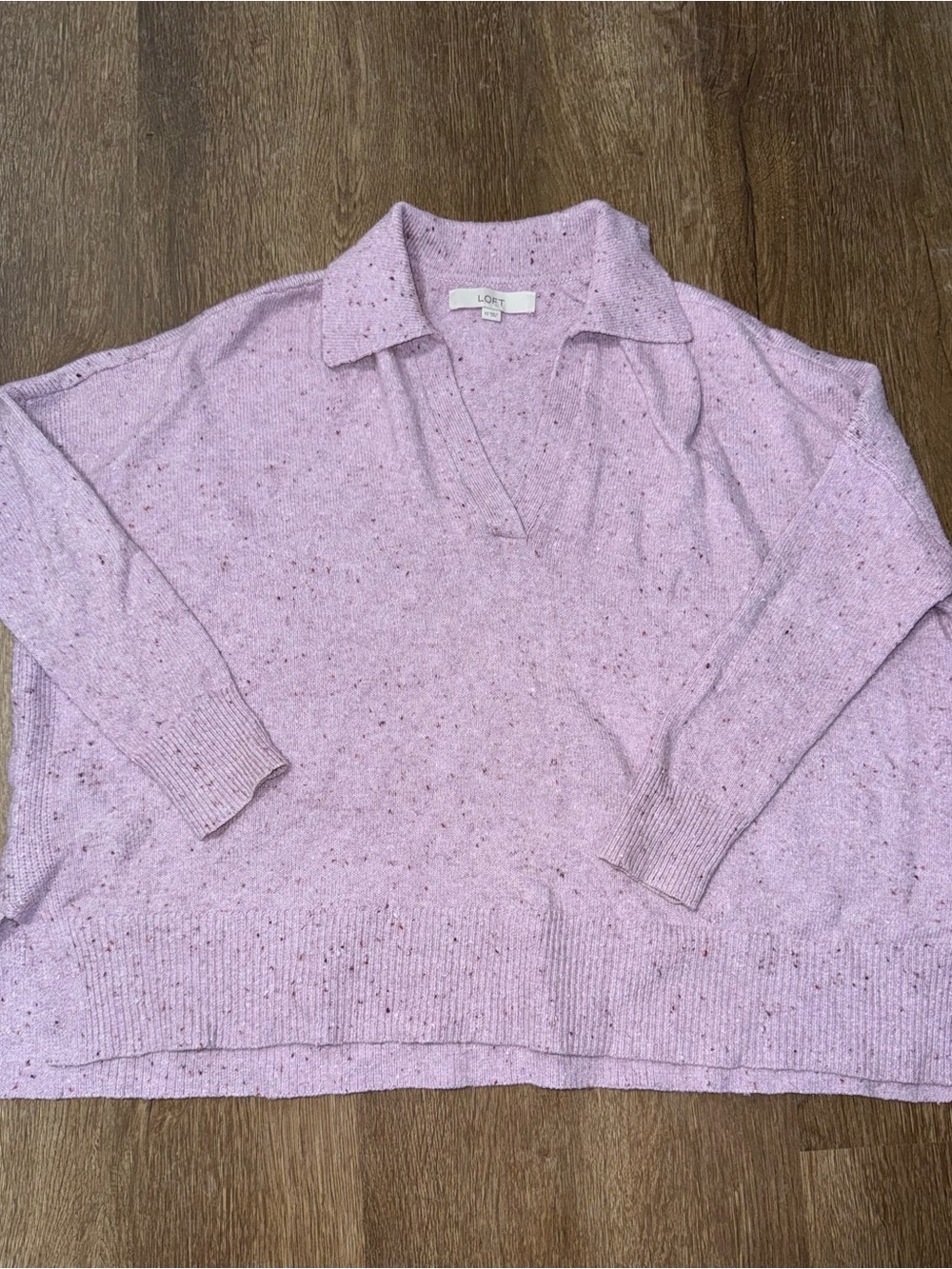 Loft Sweater V-Neck Collared Purple Oversized XS
